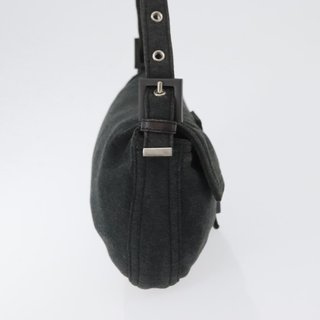 FENDI Mamma Baguette Hand Bag cotton Gray Silver