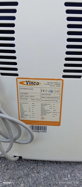 Deumidificatore Vinco DVM-20T