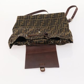 FENDI Zucca Canvas Backpack Brown Black Auth