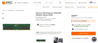 Memoria RAM 16gb DDR5 Kingston (NUEVA A ESTRENAR)