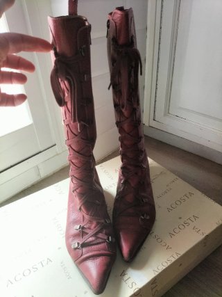 Botas altas piel burdeos Acosta talla 40