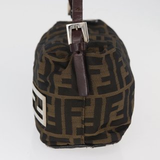 FENDI Zucca Canvas Hand Bag Brown Black Auth