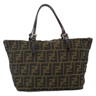 FENDI Zucca Canvas Hand Bag Black Brown Auth