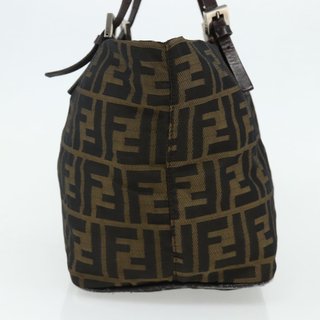 FENDI Zucca Canvas Hand Bag Black Brown Auth