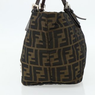 FENDI Zucca Canvas Hand Bag Black Brown Auth