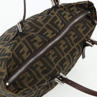 FENDI Zucca Canvas Hand Bag Black Brown Auth
