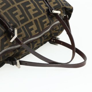 FENDI Zucca Canvas Hand Bag Black Brown Auth