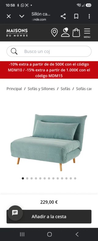 Sofá Cama 1 Plaza Maison du Monde Verde Agua