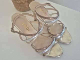 Sandalias Lodi tacón oro y plata
