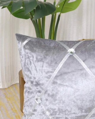 Pareja Cojín Terciopelo Gris con Diamantes 2 uni