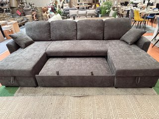 Sofá Cama Doble Chaise Longue Gris con Arcón