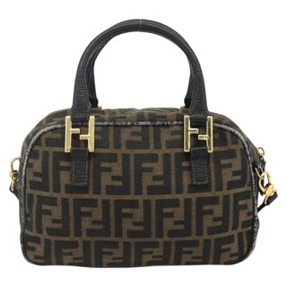 FENDI Zucca Canvas Hand Bag 2way Black Brown Auth
