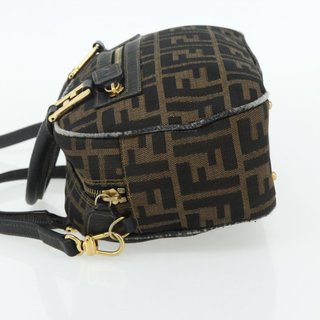 FENDI Zucca Canvas Hand Bag 2way Black Brown Auth