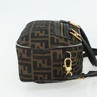 FENDI Zucca Canvas Hand Bag 2way Black Brown Auth