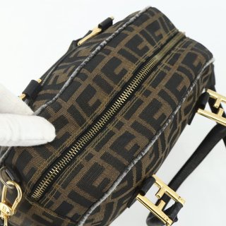 FENDI Zucca Canvas Hand Bag 2way Black Brown Auth