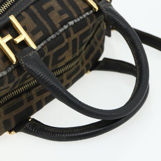 FENDI Zucca Canvas Hand Bag 2way Black Brown Auth