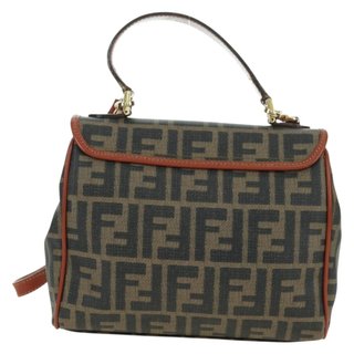FENDI Zucca Canvas Shoulder Bag Black Brown Auth