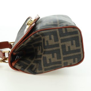 FENDI Zucca Canvas Shoulder Bag Black Brown Auth