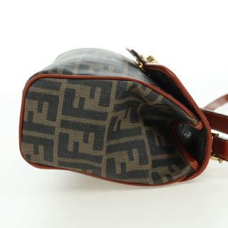 FENDI Zucca Canvas Shoulder Bag Black Brown Auth