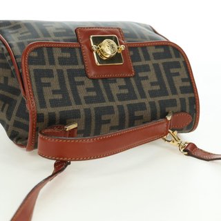 FENDI Zucca Canvas Shoulder Bag Black Brown Auth