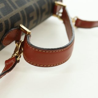FENDI Zucca Canvas Shoulder Bag Black Brown Auth