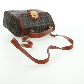 FENDI Zucca Canvas Shoulder Bag Black Brown Auth