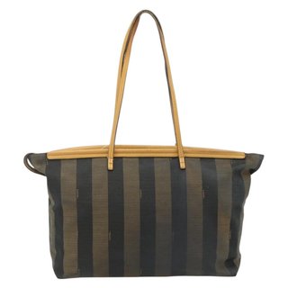 FENDI Pecan Canvas Tote Bag Brown Black Auth