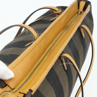 FENDI Pecan Canvas Tote Bag Brown Black Auth
