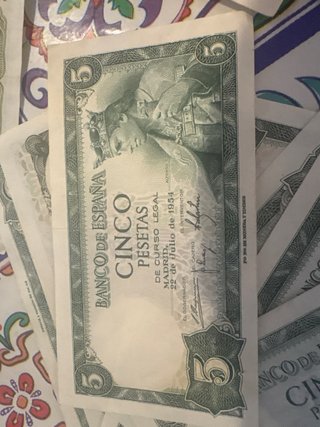 Billetes lote de 25 pesetas, 5 pesetas y 1  peseta