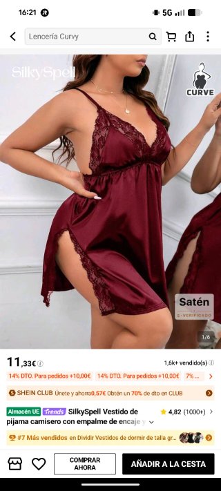 Sin usar Camisón lencero encaje satén rojo XXL