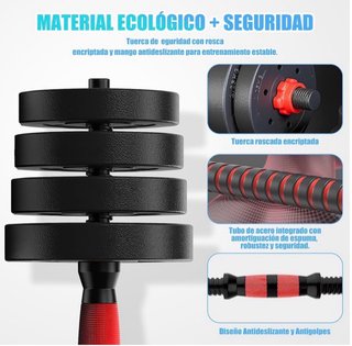 Mancuernas Ajustables 20kg Mancuernas + Barra