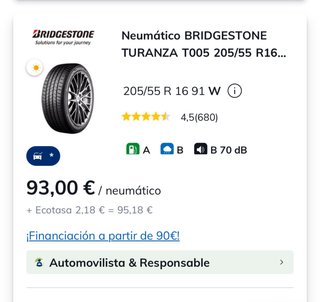 Neumático Bridgestone Turanza 205/55 R16 91V