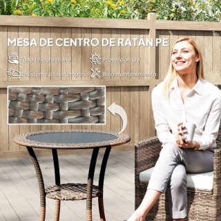 Tavolo da giardino in rattan e vetro
