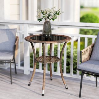 Tavolo da giardino in rattan e vetro