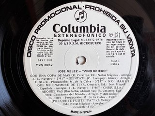 Vinilo LP José Vélez - Vino Griego (Promo)
