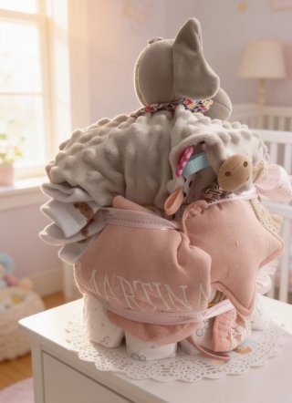Tarta de pañales elefante rosa