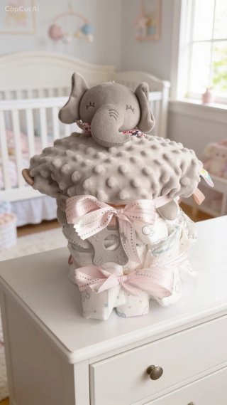 Tarta de pañales elefante rosa