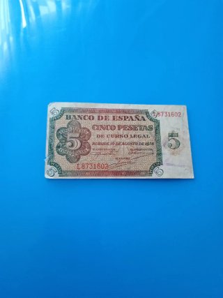 Billete 5 Pesetas Banco de España Burgos 1938