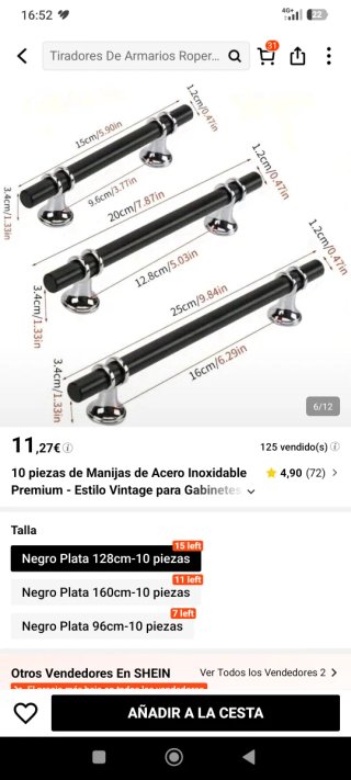 Pack 10 tiradores negros y plateados