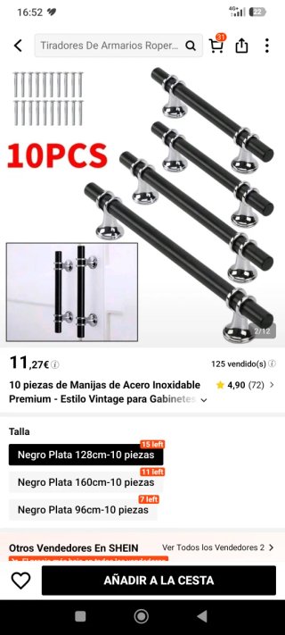 Pack 10 tiradores negros y plateados