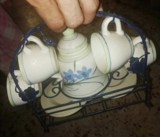 Juego de té vintage cerámica y metal