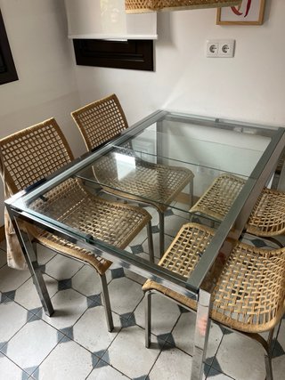 Mesa comedor extensible cristal y acero cromado