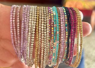 14 Pulseras elasticas cristalitos Variadas
