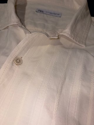 Camisa Zara Beige Rayas Bordadas Talla XL