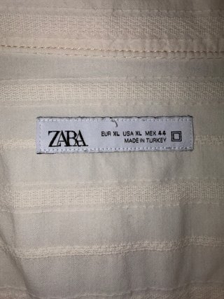 Camisa Zara Beige Rayas Bordadas Talla XL