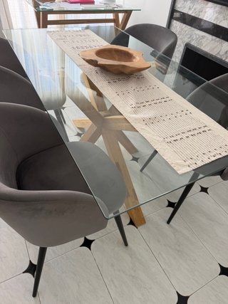 Mesa de comedor de cristal y roble (sin sillas)