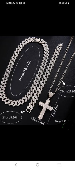Cadena y pulsera plateada con cruz