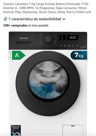 Lavadora Cecotec 7 Kg Carga Frontal