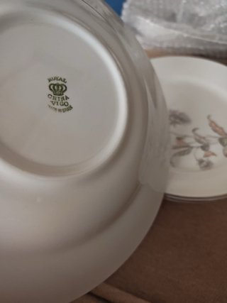 Vajilla porcelana 19 piezas borde plateado