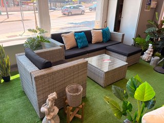 Conjunto de jardín ratán y cristal